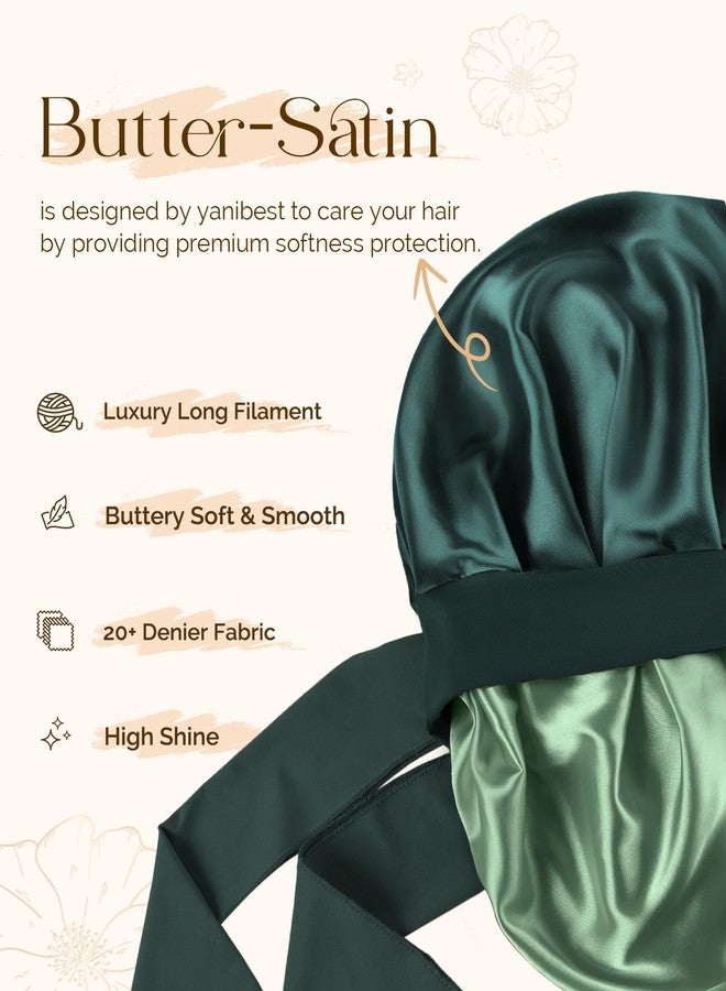 YANIBEST Silk Hair Bonnet for Sleeping, Double Layer Hair Bonnet with Elastic Tie Band for Curly Natural Hair Reduce frizz, Sage - Image 3